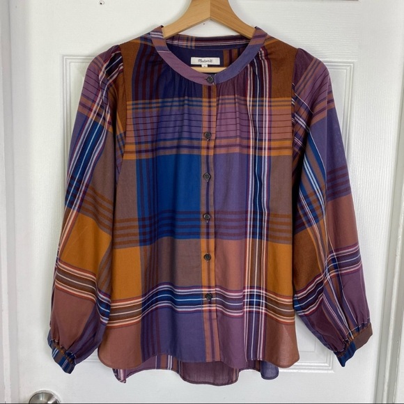 Madewell Plaid Button Down Oversized Peasant Top size Small - Picture 4 of 9